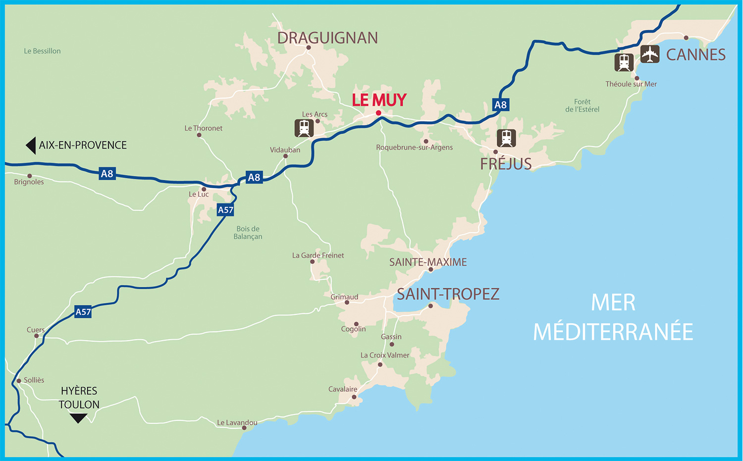 Le Muy est à 5 mn de l'A8, et proche de Fréjus et de Draguignan'